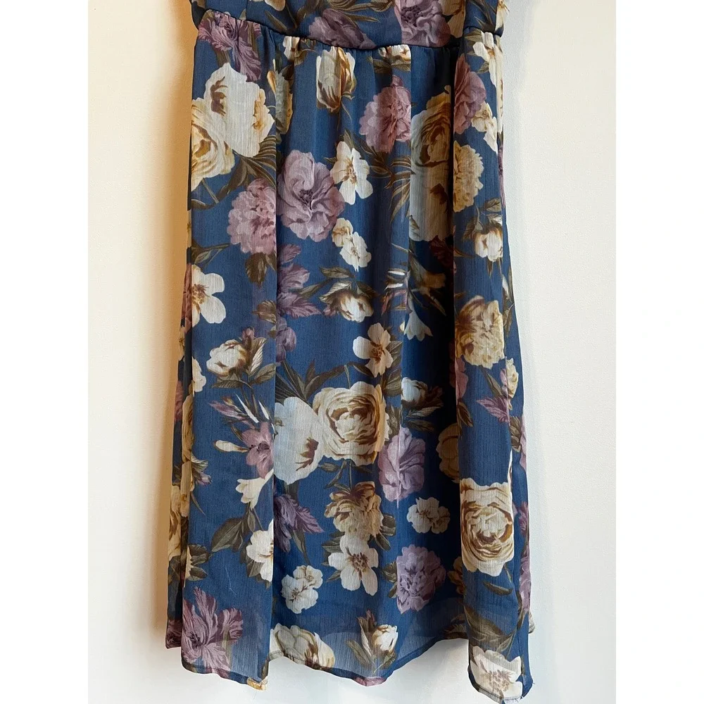 GILLI‎ Blue Floral Ruffle Sleeve Midi Dress Size M - Picture 2 of 8